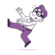 Cautious Clay character falling over backwards